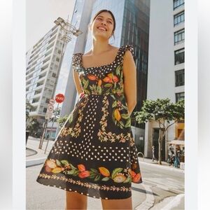 FARM Rio Black Dress with Vibrant Floral Design